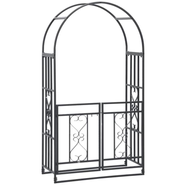 Outsunny Metal Garden Arch with Double Gate, Garden Arbor Climbing Plants, Grey 844-087V00CG