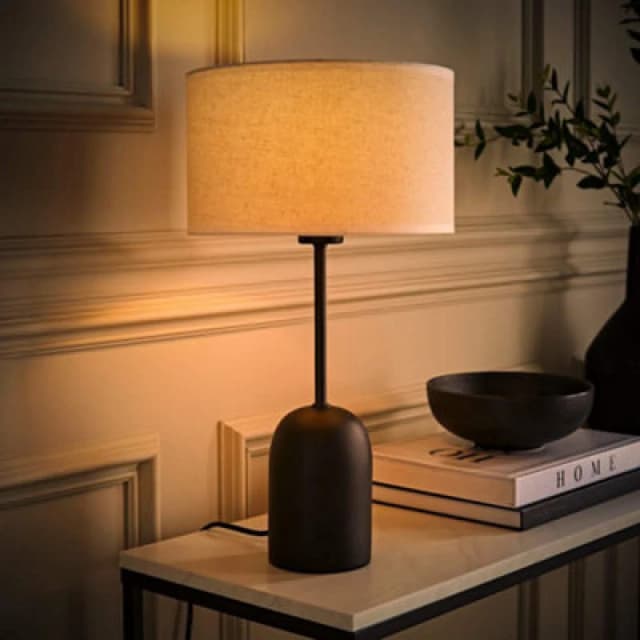 ValueLights ValueLights Kaiden Black Dome Table Lamp with Trim Edge Linen Drum Shade and Bulb in White White One Size Unisex 5059406070372