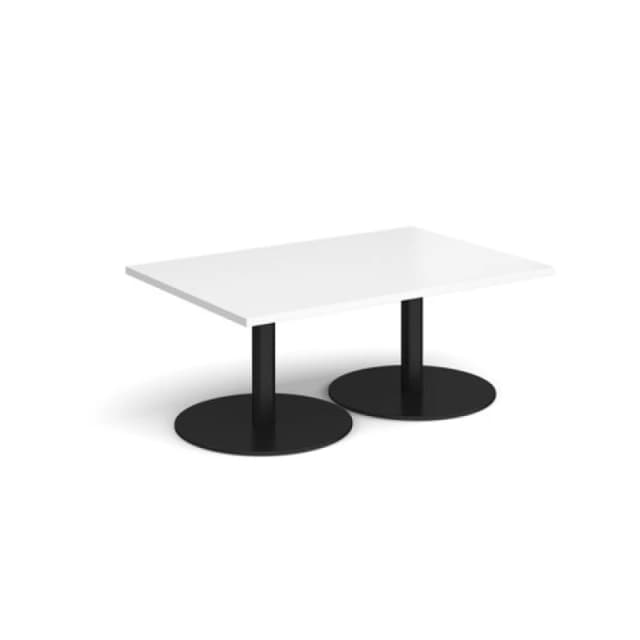Monza Rectangular Cafe and Bistro Coffee Table with Flat Round Black Base - Top 1200mm x 800mm - White