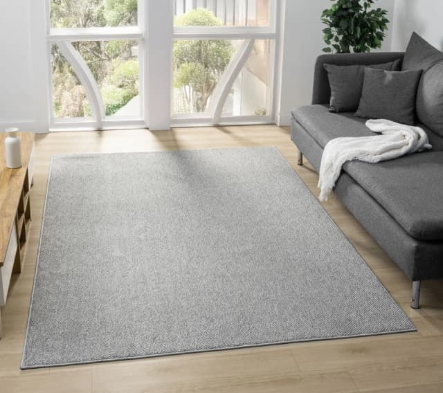 Avior Washable Plain Living Room Area Rug - Loop Pile Pebble Design Grey 200Cm X 290Cm