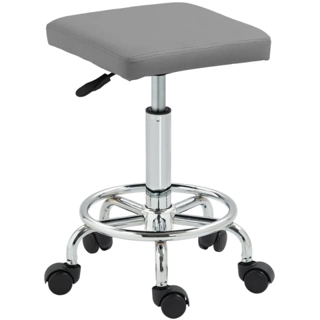 HOMCOM PU Leather Rolling Stool, Height Adjustable Salon Chair, Grey 503-034V70GY