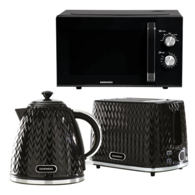 Daewoo Daewoo Argyle 1.7L Cordless Kettle 2 Slice Toaster and 800W Microwave Set Black One Size Unisex 5024996956115