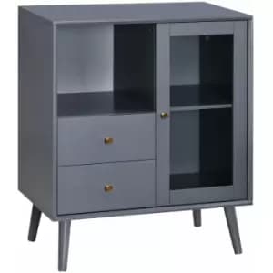 Modern Sideboard Cabinet, Glass Door Cupboard with 2 Drawers, Grey - Homcom