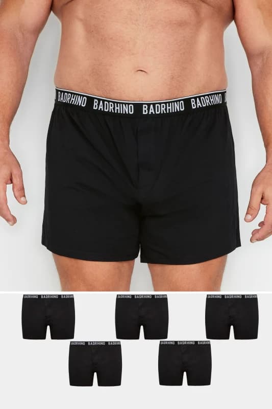 BadRhino Mens 5 Pack Button Up Loose Fit Boxers in Black Size: 7-8XL Black Male 7-8XL