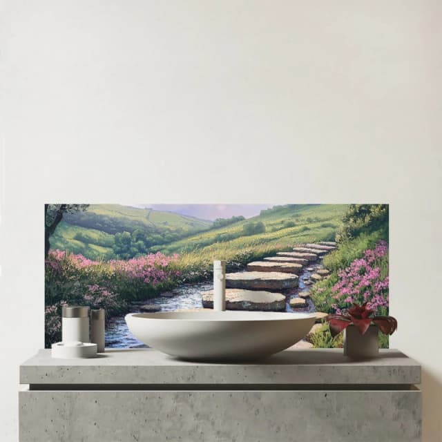 Warren Reed - Designer Stepping Stones Glass Bathroom Splashback Multicolor Unisex