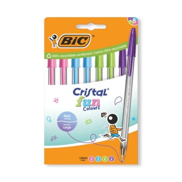 Bic Cristal Fun Ballpoint Pens 0.42mm Line Assorted (8 Pack) 524174