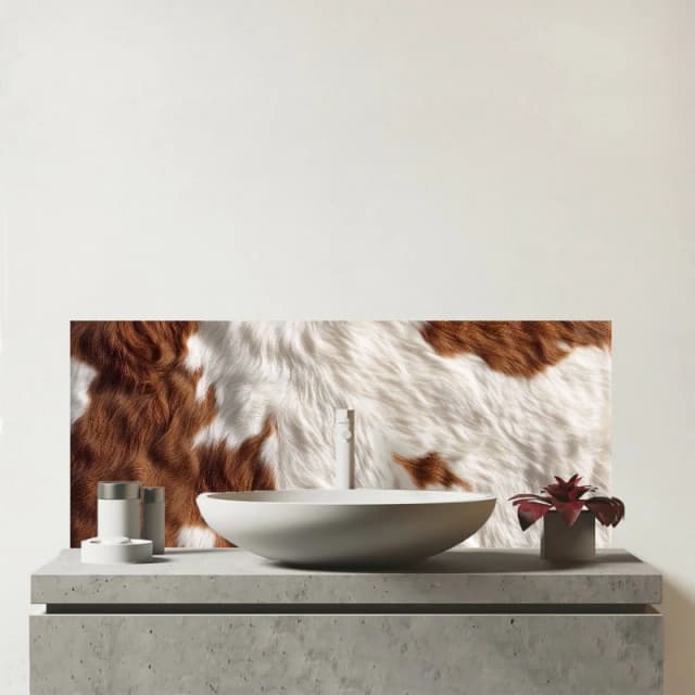 Warren Reed - Designer Brown White Cow Hide Print Glass Bathroom Splashback Brown Unisex