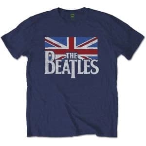 The Beatles - Drop T Logo & Vintage Flag Unisex Large T-Shirt - Blue