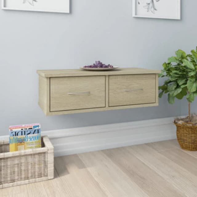 vidaXL Wall-mounted Drawer Shelf Sonoma Oak Engineered Wood Floating Cabinet