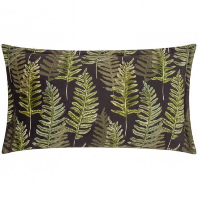 Kielder Forest Fern Night Printed Velvet Cushion Black / 30 x 50cm / Polyester Filled