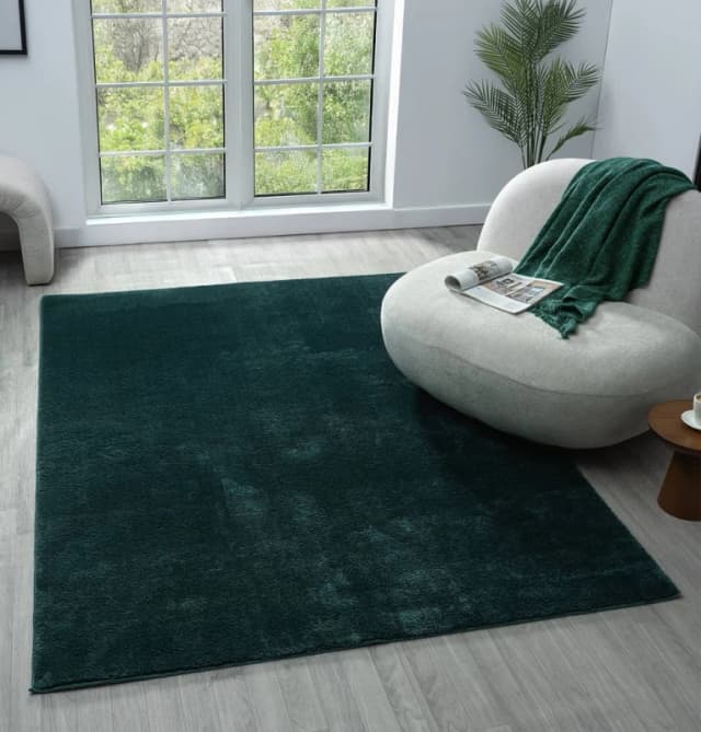 Comfy Washable Low Pile Living Room Area Rug - Anti Slip Felt Backing Emerald 200Cm X 280Cm