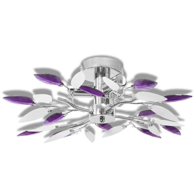 VIDAXL Vidaxl - Ceiling Lamp White & Purple Acrylic Crystal Leaf Arms 3 E14 Bulbs 8718475870111