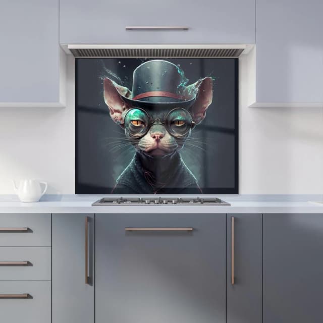 Warren Reed - Designer Sphynx Cat With Glases Splashart Kitchen Splashback Size: 600mm x 750mm Multicolor Unisex 600mm x 750mm