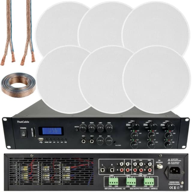 Loops 1200W Bluetooth Sound System 6x 100W Slim Ceiling Speaker 6 Zone Mixer Amplifier Multi unisex