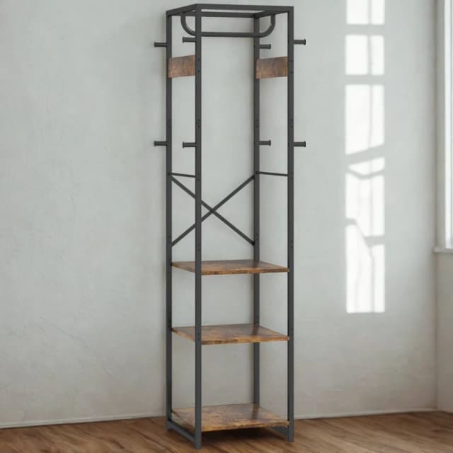 FURNOS Industrial Entryway Hall Tree Coat Rack Stand in Brown Brown Unisex