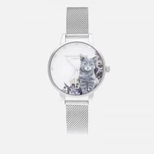 Olivia Burton Womens Illustrated Animals Illustrated Animals Watch - Grey Cat Silver
