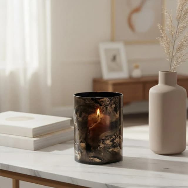 Orsina Gaia Black And Gold Small Candle Holder