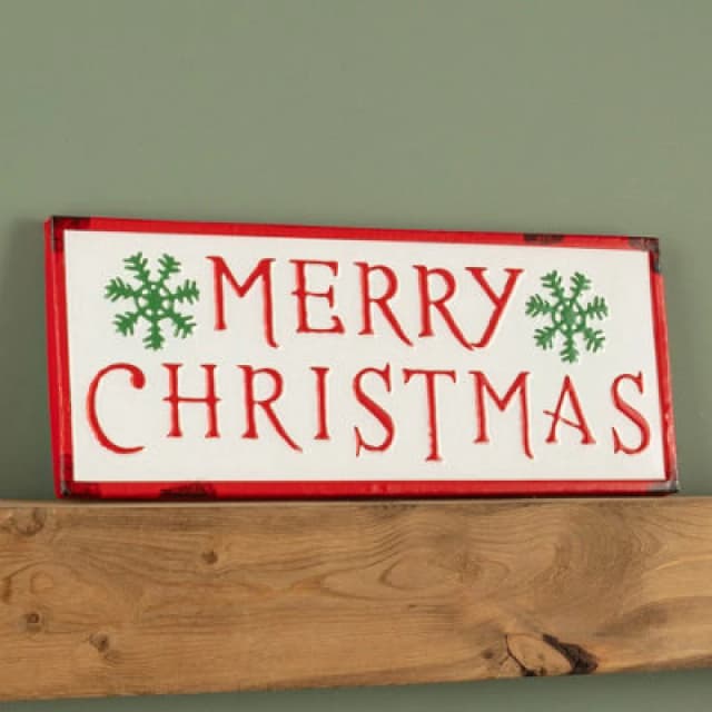 Samuel Alexander 57cm Merry Christmas Metal Sign with Snowflake in Red White and Green Red