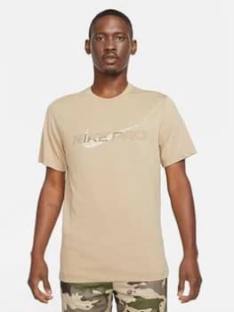 Nike Train Dry Fit Nike Pro Logo T-Shirt - Khaki Size M Men