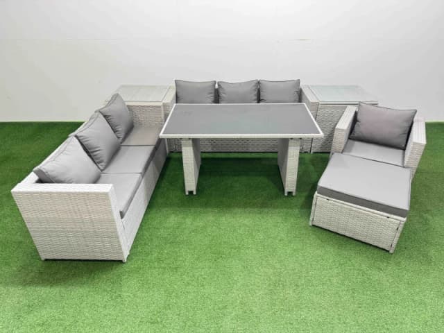 Fimous Patio Garden Furniture Sets with 2 Side Tables Big Stool Light Grey Light Grey Unisex