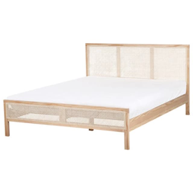 Beliani Bed Pine Wood Salernas 160 X 200 Cm (Eu King Size) Light Brown