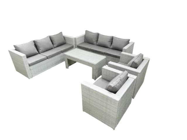 Fimous Outdoor Garden Furniture Rattan Sofa Set with 2 Armchairs Oblong Coffee Table Light Grey Mixed Light Grey