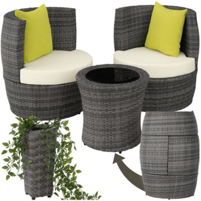 Tectake Garden Furniture Set Nizza - 2 Chairs, Side Table, Bistro Set. Compact Storage - Grey