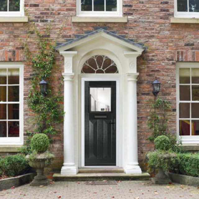 Lacerta Composite Door Eaton Black 920mm X 2090mm Open In Left Hand Clear Glass 10 Year Guarantee - Free Delivery & Smart Lock