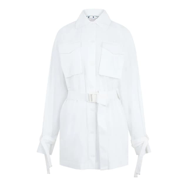 Off White Womens Short-Sleeve Cargo Shirt Dress, Poplin Fabric White White female 4 (36)