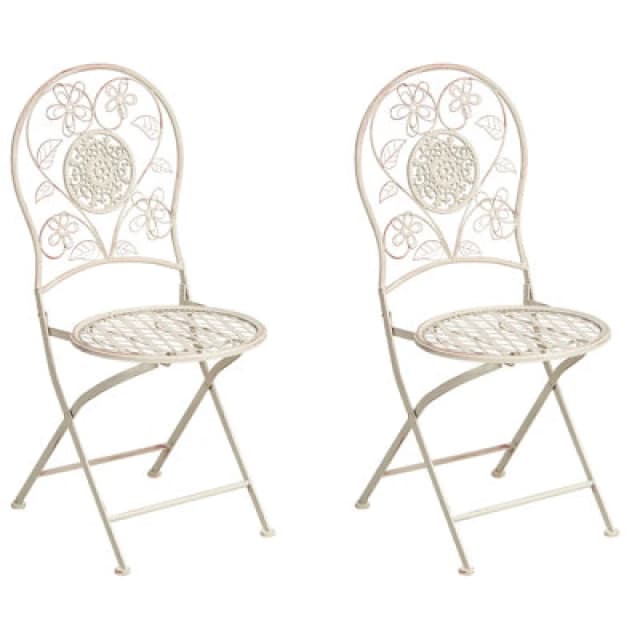 Beliani Set Of 2 Garden Chairs Yaviza Folding Metal Light Beige