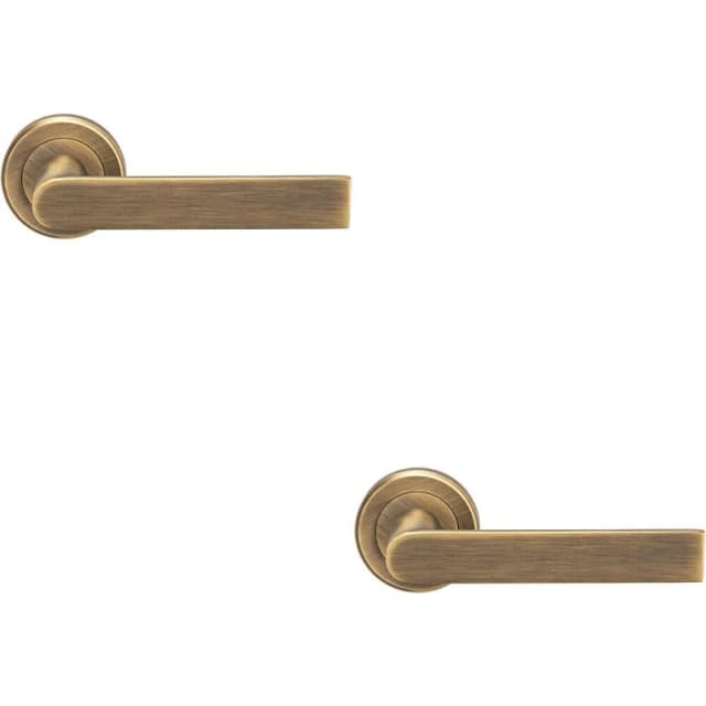 Loops 2x PAIR Flat Rectangular Bar Handle on Round Rose Concealed Fix Antique Brass Metallics