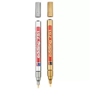 edding 751 Paint Marker Fine Bullet Gold, Silver Pack of 2