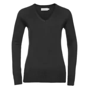 Russell Collection Ladies/Womens V-Neck Knitted Pullover Sweatshirt (4XL) (Black)