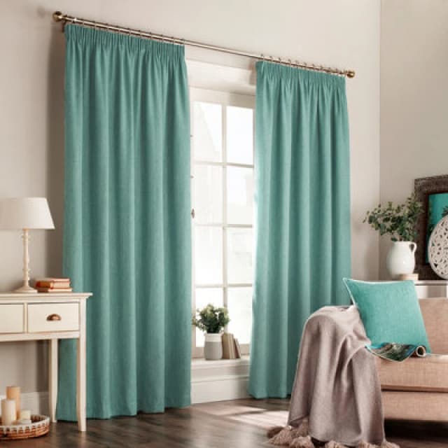 Furn Furn Harrison Herringbone Weave Pencil Pleat Curtains in Blue Size: 168cm width x 229cm drop Blue 168cm width x 229cm drop Unisex 5025532329554