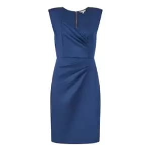 Yumi Navy Scuba Fitted Pleat Detail Dress - Blue