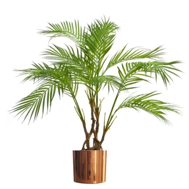 Leaf 90cm Artificial Areca Palm Plant Realistic Detail Trunk with Copper Metal Plater Green