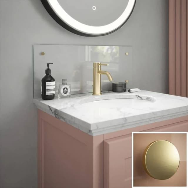 Clear Glass Bathroom Splashback (brushed Brass Caps) 250Mm X 600Mm X 4Mm SB52188