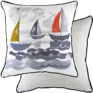 Evans Lichfield - Nautical Sailboats Print Piped Edge Cushion Cover, Multi, 43 x 43 Cm