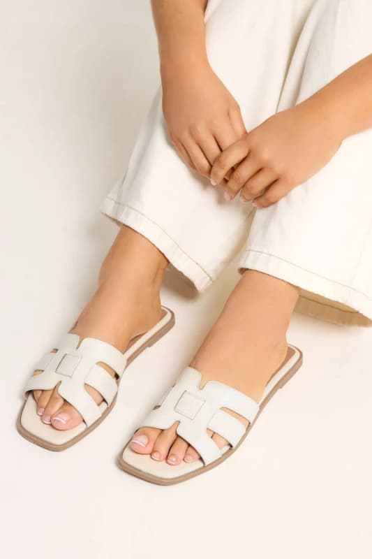 Yours Womens Mule Sandals In Wide E Fit in White Size: 10EEE White Female 10EEE