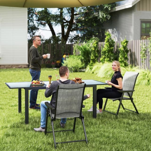 Outsunny 2PCS Folding Chair w/ Breathable Mesh Fabric Seat, Black and Grey True Black