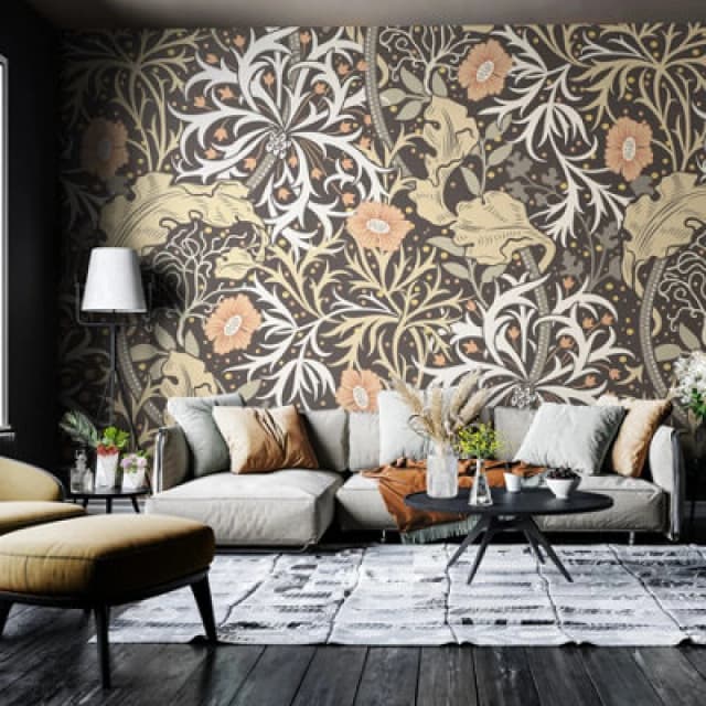 Origin Murals Trailing Seaweed Garden - Charcoal Matt Smooth Paste The Wall Mural 350Cm Wide X 280Cm High