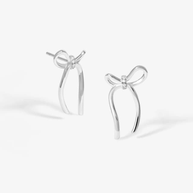 Simply Silver Sterling Silver 925 Polished and Pave Bow Stud Earrings Silver