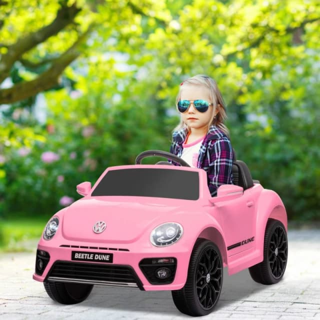 AIYAPLAY Volkswagen Beetle Licensed 12V Ride on Car w/ Remote Control - Pink TJ Hughes White 5063603532663