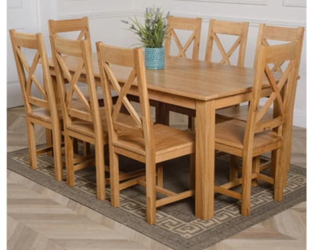 Thats Furniture Oslo 180 x 90cm Large Oak Dining Table & 8 Berkeley Chairs in Brown Brown Unisex 180 x 90 cm