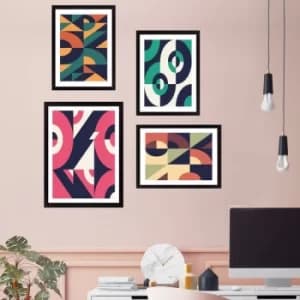 SET_019 Multicolor Decorative Framed Painting (4 Pieces)