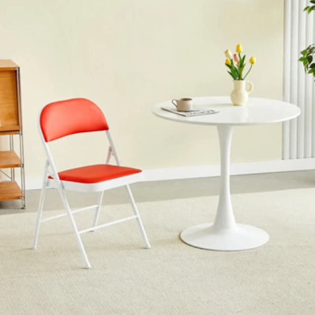 MCC Direct Single Folding Dining Chair Metal Frame Padded Seat Red