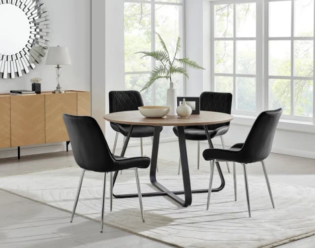 FurnitureboxUK FurnitureboxUK Santorini Brown Round Dining Table And 4/6 Pesaro Silver Leg Chairs in Black One Size Unisex 5056542678363