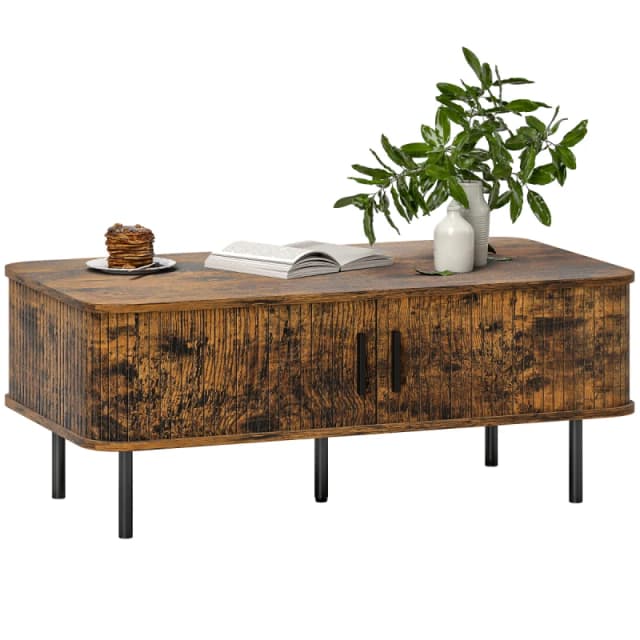HOMCOM HOMCOM Coffee Table with Storage and Sliding Doors for Living Room in Brown Brown One Size Unisex 5063603044203