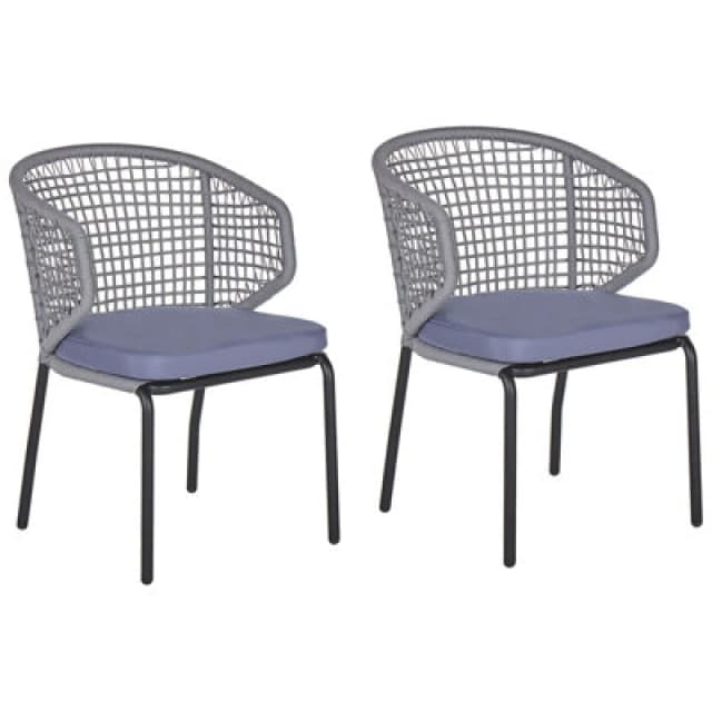 Beliani Set Of 2 Garden Chairs With Cushions Palmi Metal Grey