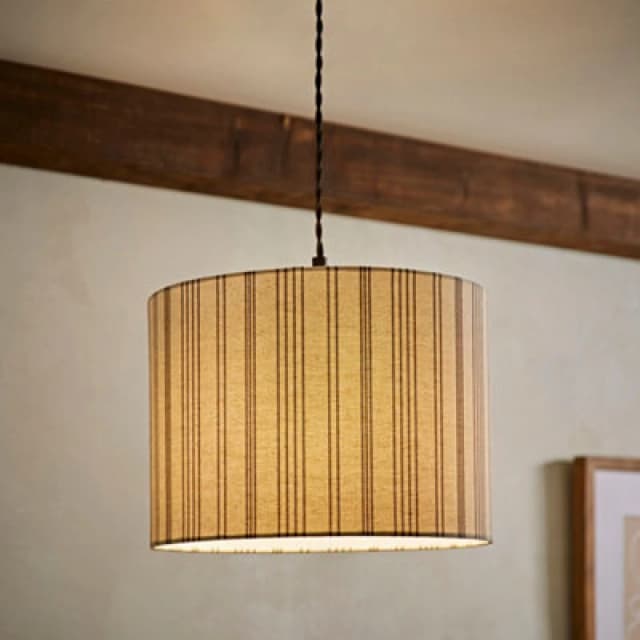 ValueLights ValueLights Hallie Natural Linen Stripe Detail Drum Ceiling Pendant Lamp Shade with LED Bulb Size: Large Natural Large Unisex 5059406065